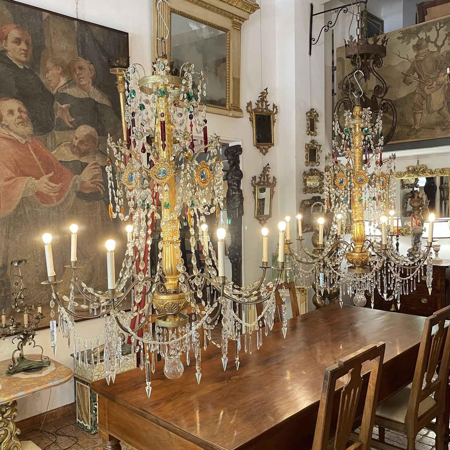 Coppia di Lampadari Impero XVIII Secolo Italiani Genovesi Antichi in Cristallo In condizioni buone in vendita a Milano, MI