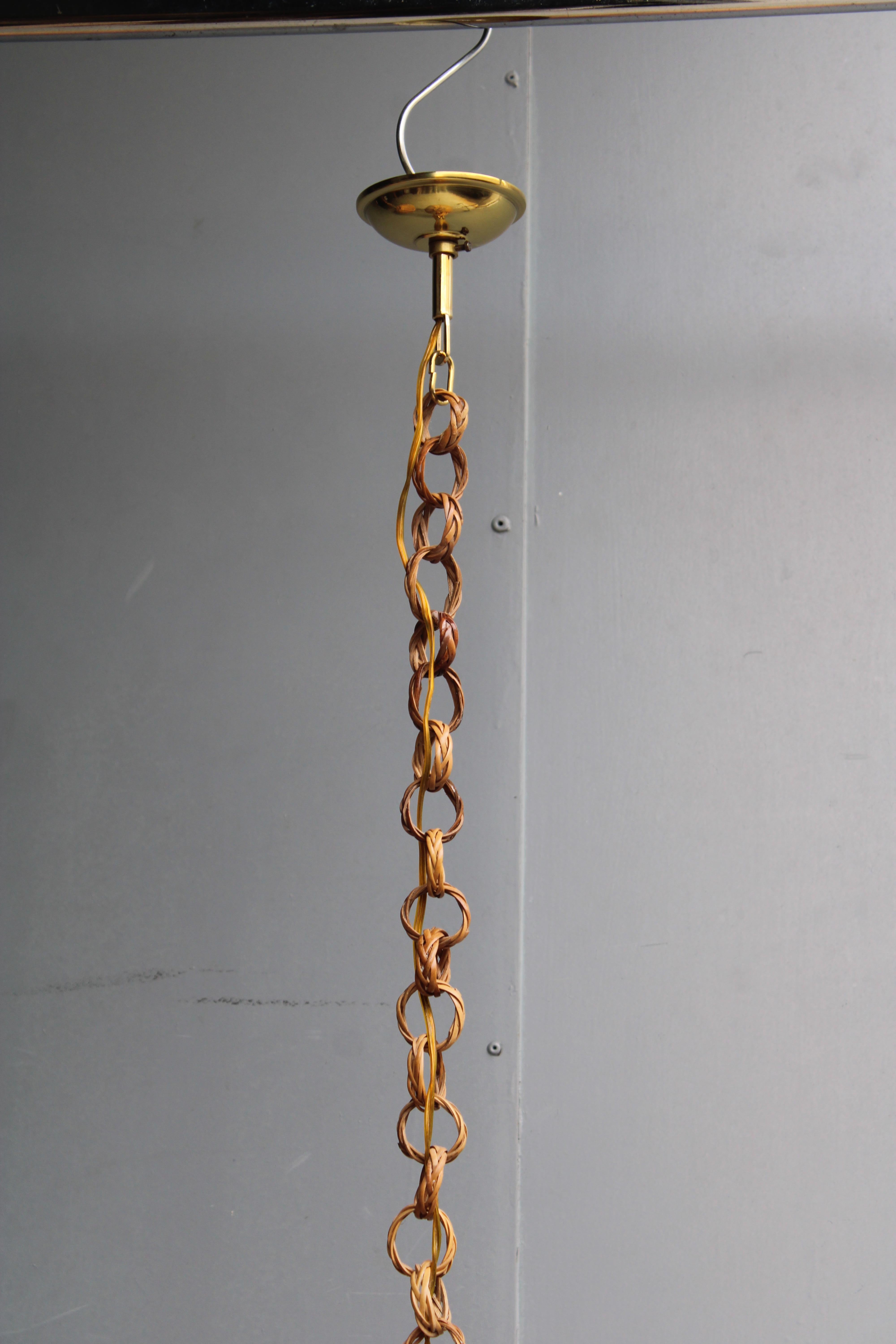 Coppia di Lampadari in Bambù e Ottone design Italiano 1970 Paglia im Zustand „Gut“ im Angebot in Palermo, Sicily