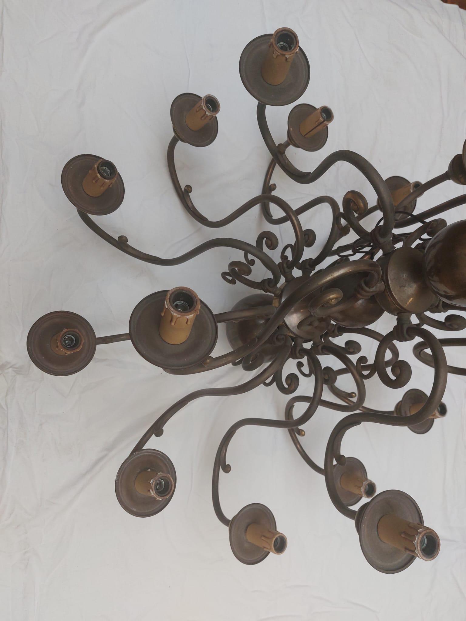 19th Century Pair of bronze chandeliers in 17th-century Dutch style For Sale