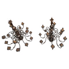Pair of late 19th century bronze chandeliers in Dutch 17th century style