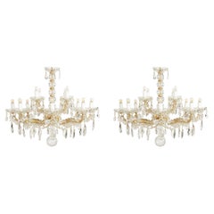 Pair Of Italian Maria Teresa Crystal Chandeliers Twelve Lights 20th Century