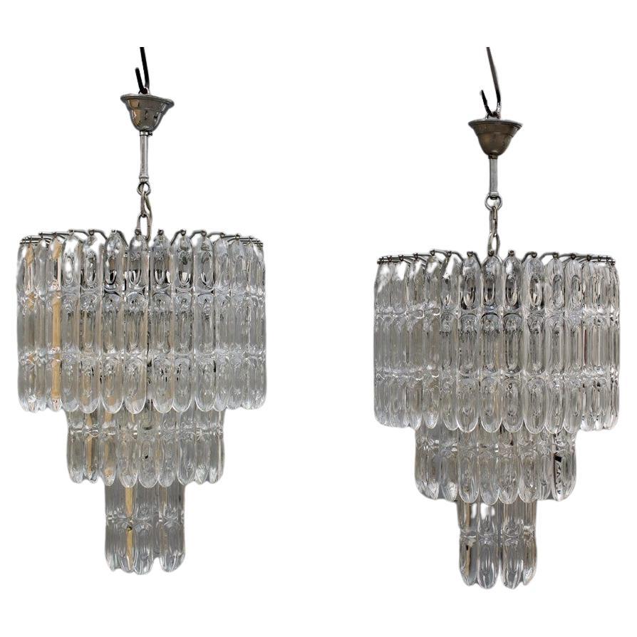 Coppia di Lampadari Stilkronen 1960 Oscar Torlasco fabriqué en Italie diamants