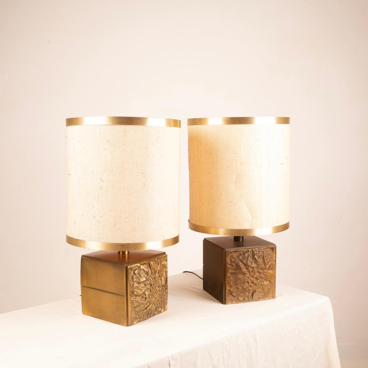 Pair of Brutalist Lamps by Luciano Frigerio for Frigerio of Desio For Sale 1