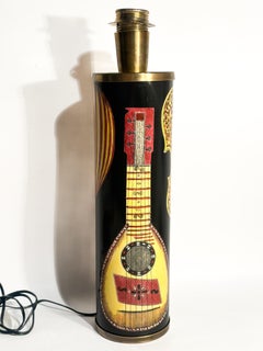 Pair Of Cylindrical Lamps With Musical Instruments By Piero Fornasetti Anni 50
