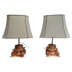 Pair of lamps with capital base in composite style