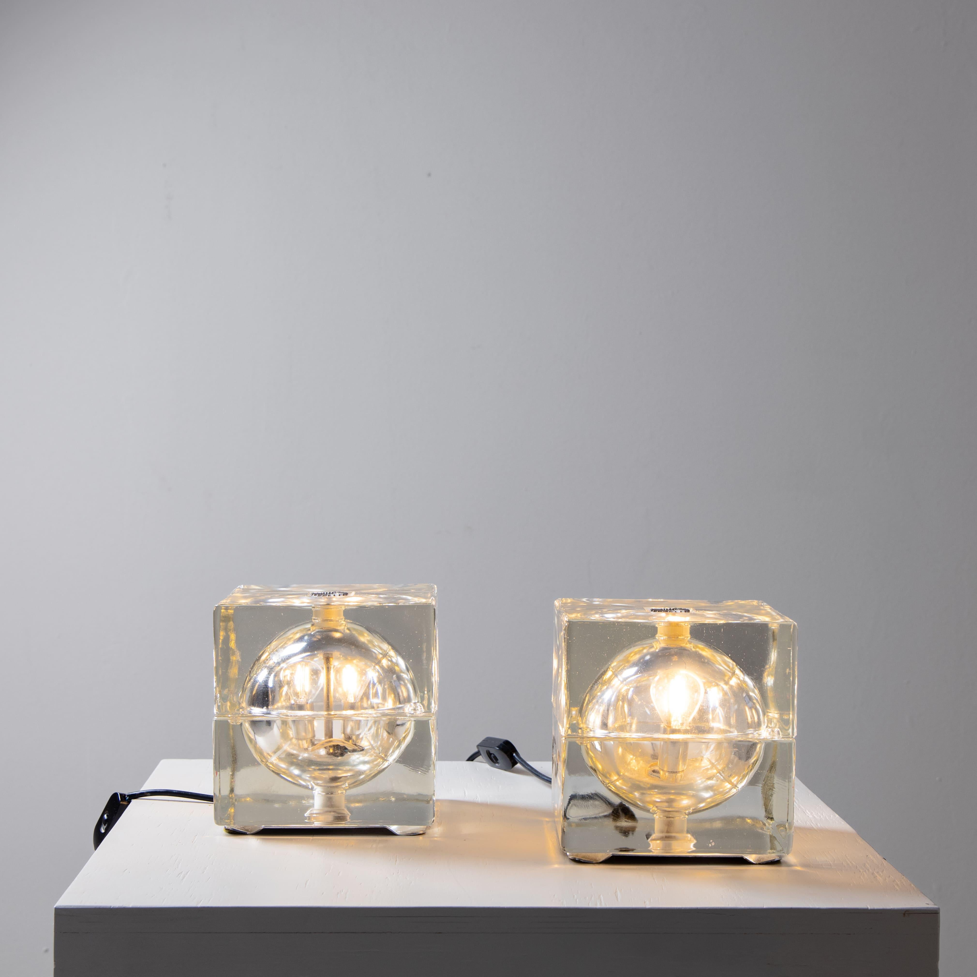 Mid-20th Century Cubosfera pair of lamps, Alessandro Mendini, Fidenza Vetraria For Sale