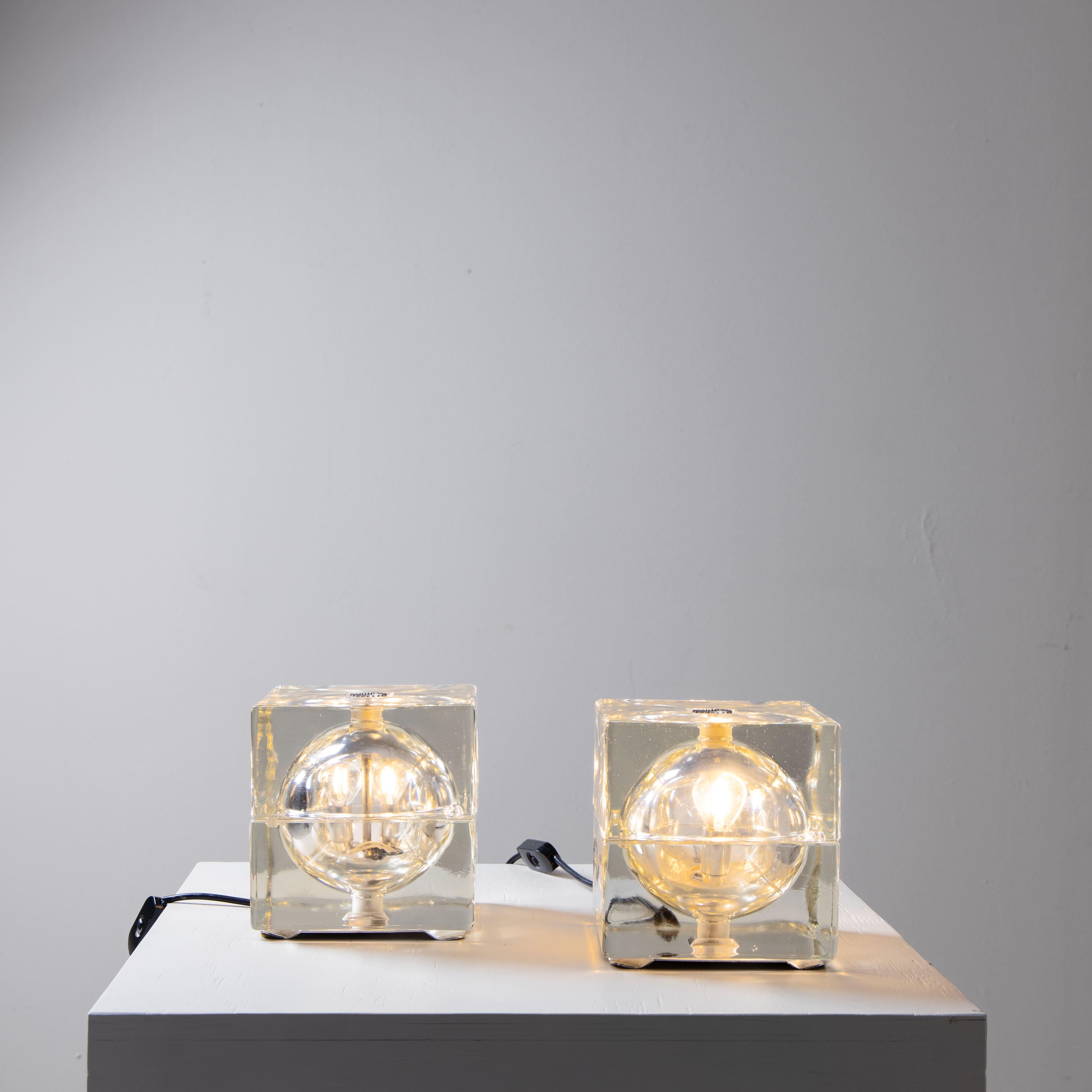 Metal Cubosfera pair of lamps, Alessandro Mendini, Fidenza Vetraria For Sale