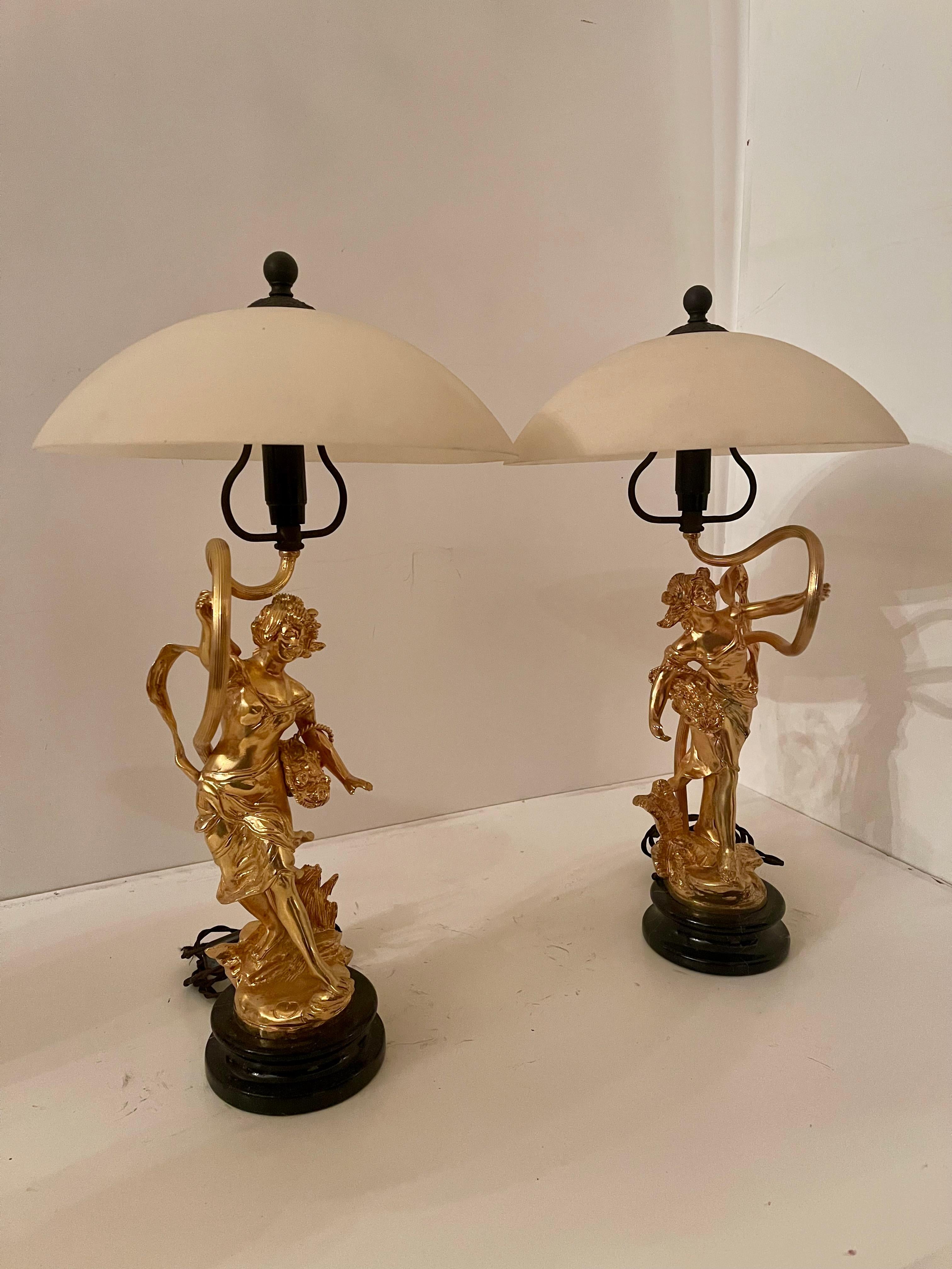 Other Pair of glass and bronze luxury Italian vintage style room lamps For Sale