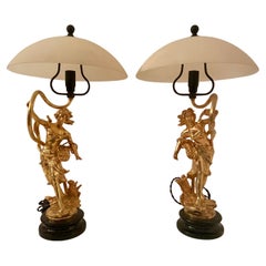 Pair of glass and bronze luxury Italian Vintage style room lamps