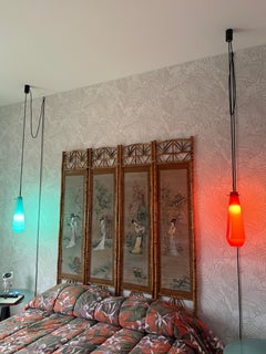 Paire d'appliques de chevet suspendues vertes et rouges Vistosi 1950