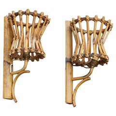 Pair of 1950s Mid-century Italian bambo wall lamps