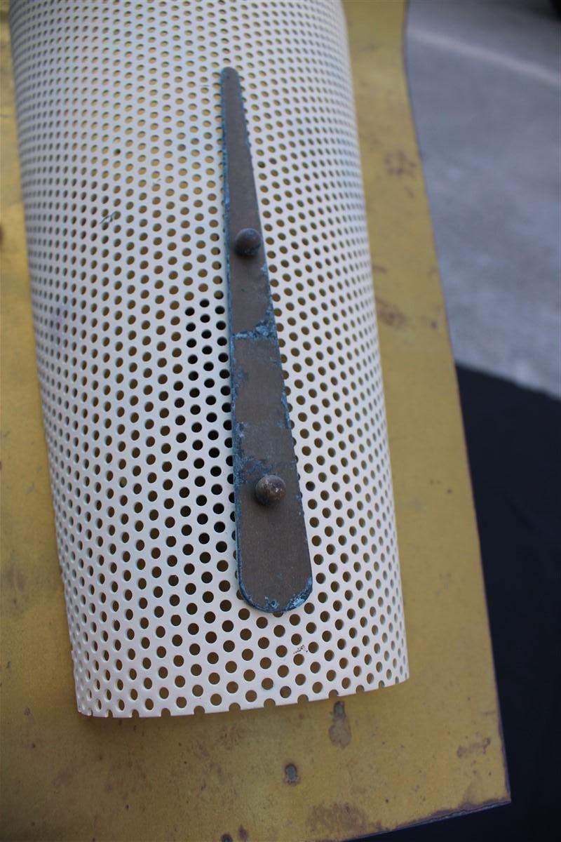 Pair of French Mid-century Wall Lamps in Brass and Perforated Metal For Sale 11