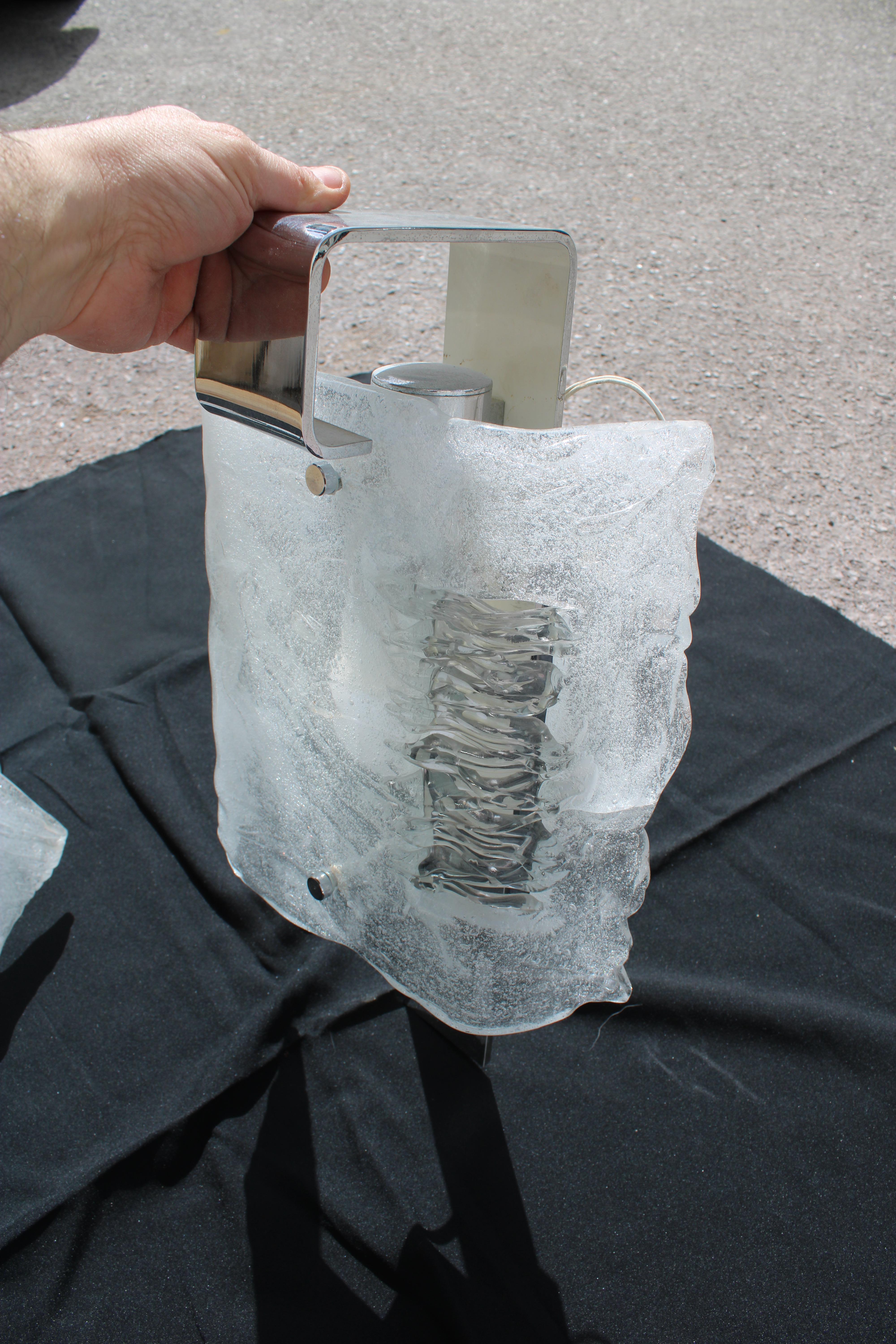 Steel Pair of Angelo Brotto Wall Lamps for Esperia 1970 Pulegoso Glass For Sale