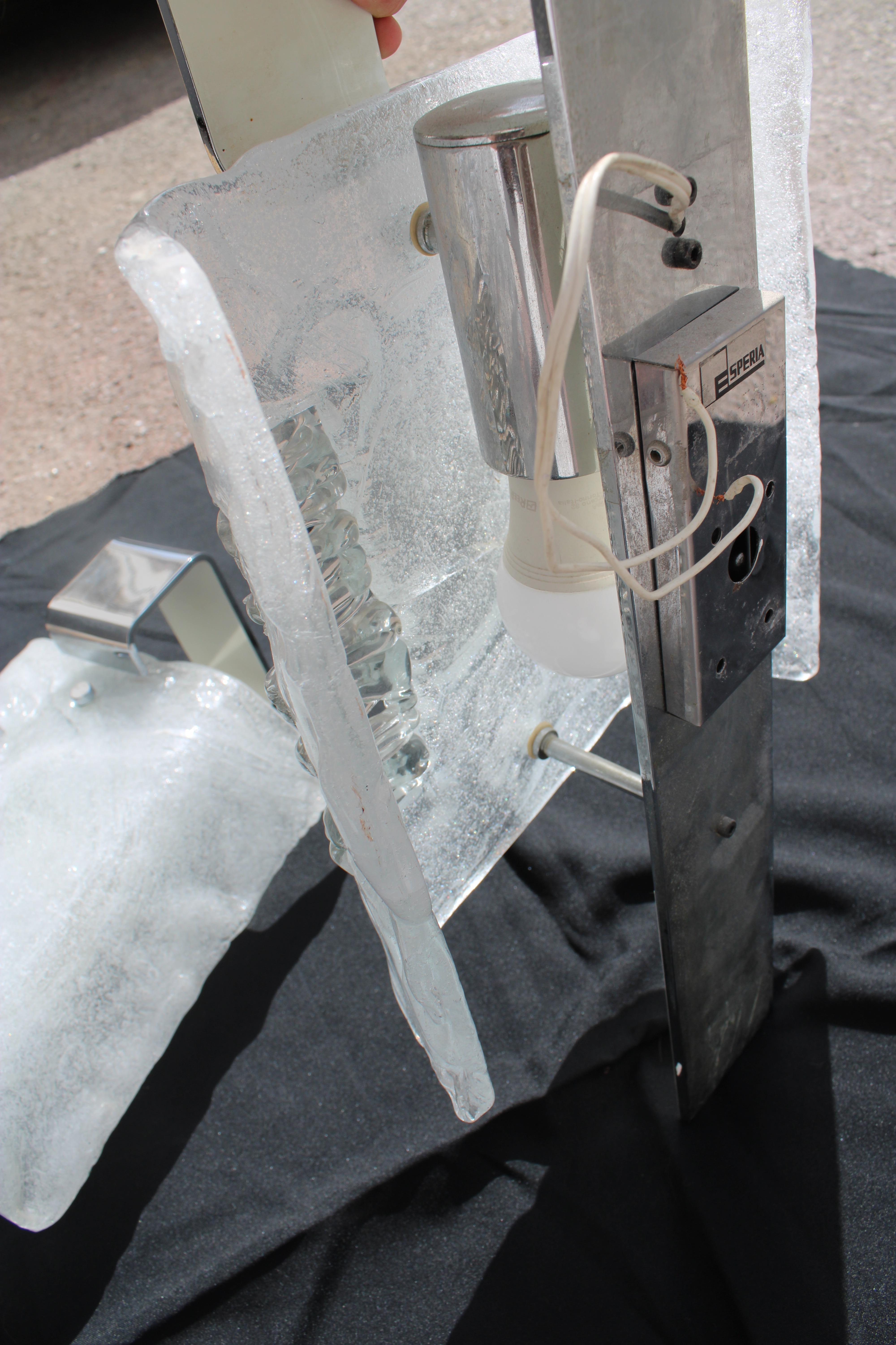 Pair of Angelo Brotto Wall Lamps for Esperia 1970 Pulegoso Glass For Sale 2
