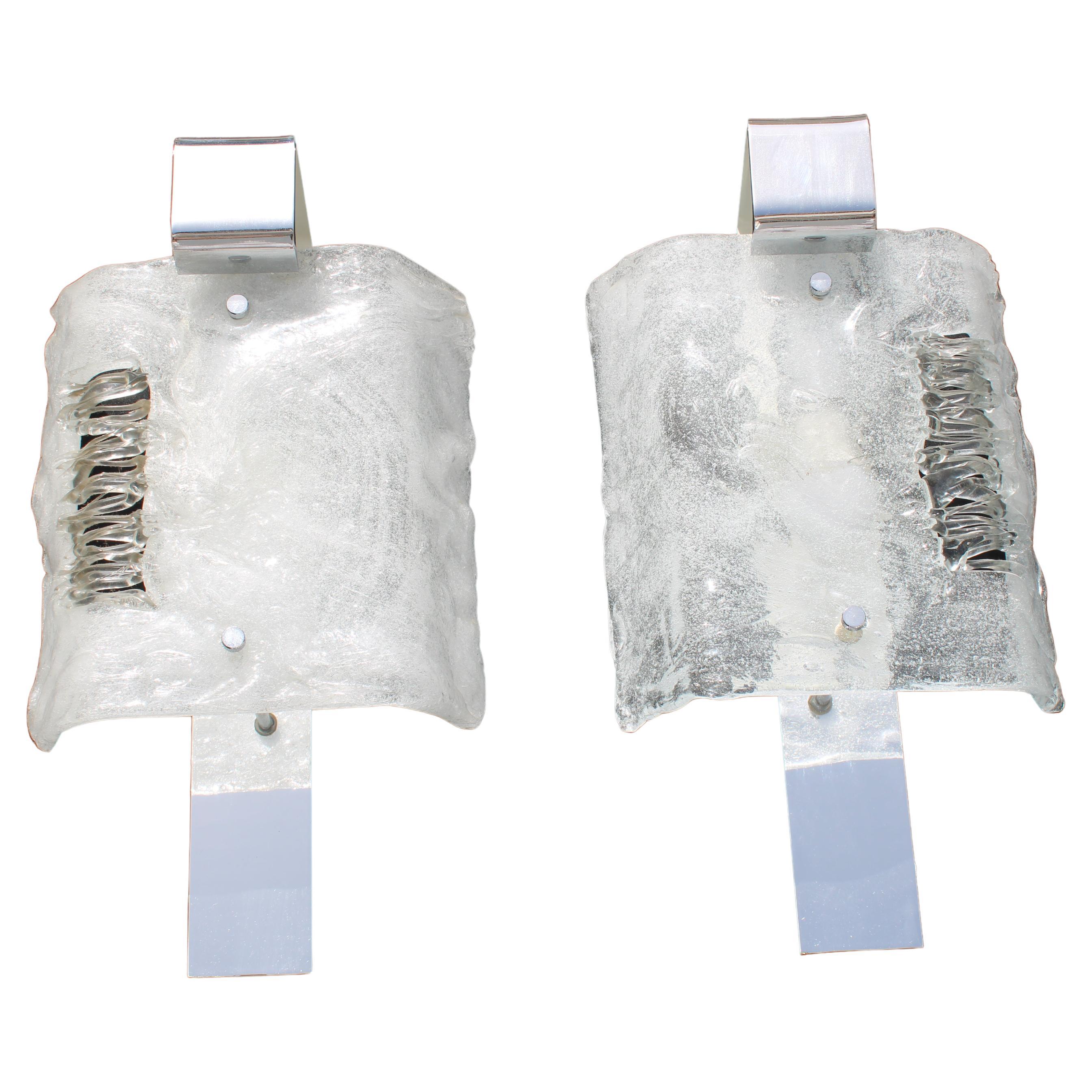 Pair of Angelo Brotto Wall Lamps for Esperia 1970 Pulegoso Glass For Sale