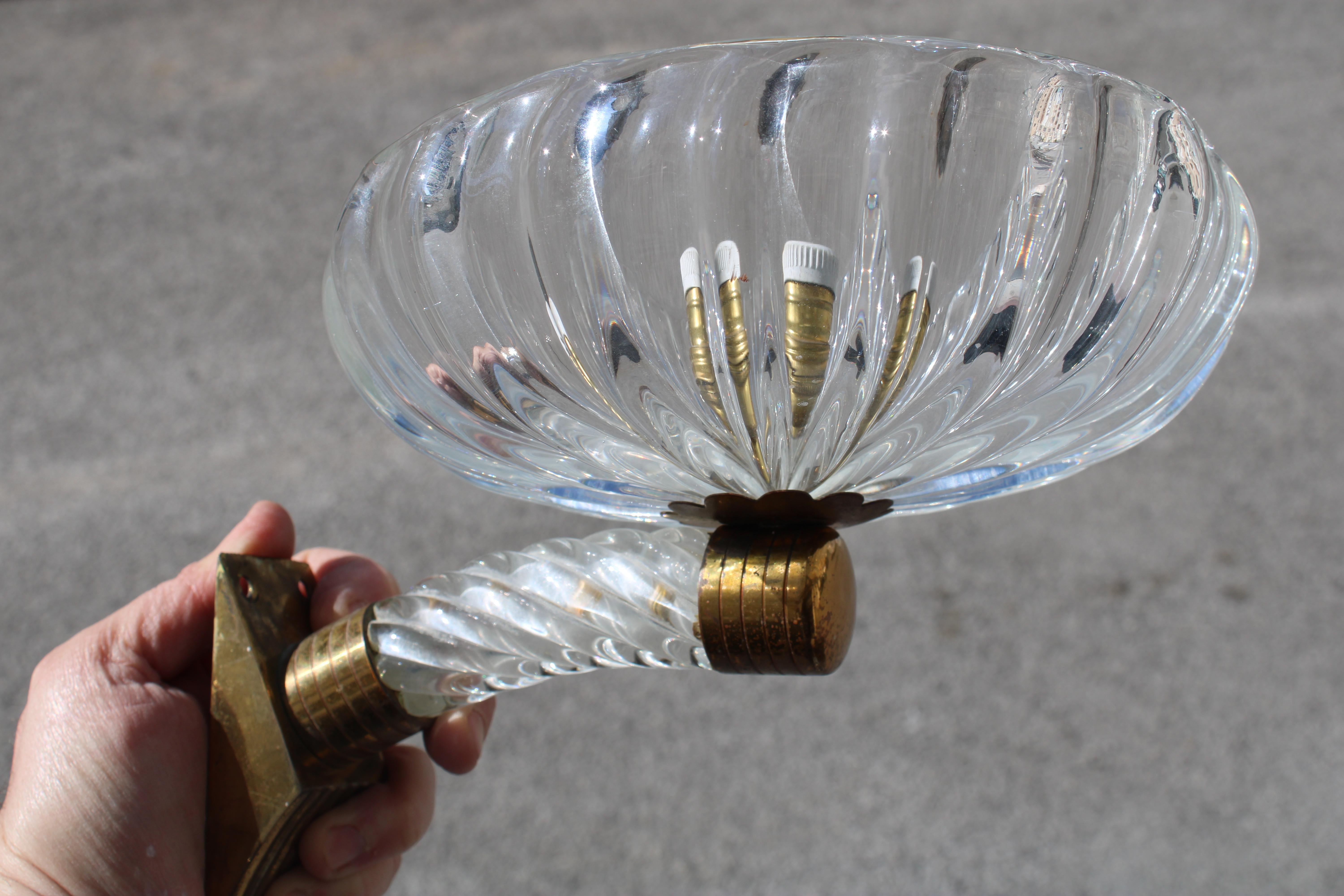 Pair of Barovier 1940 Murano Wall Lamps Brass Parts For Sale 6