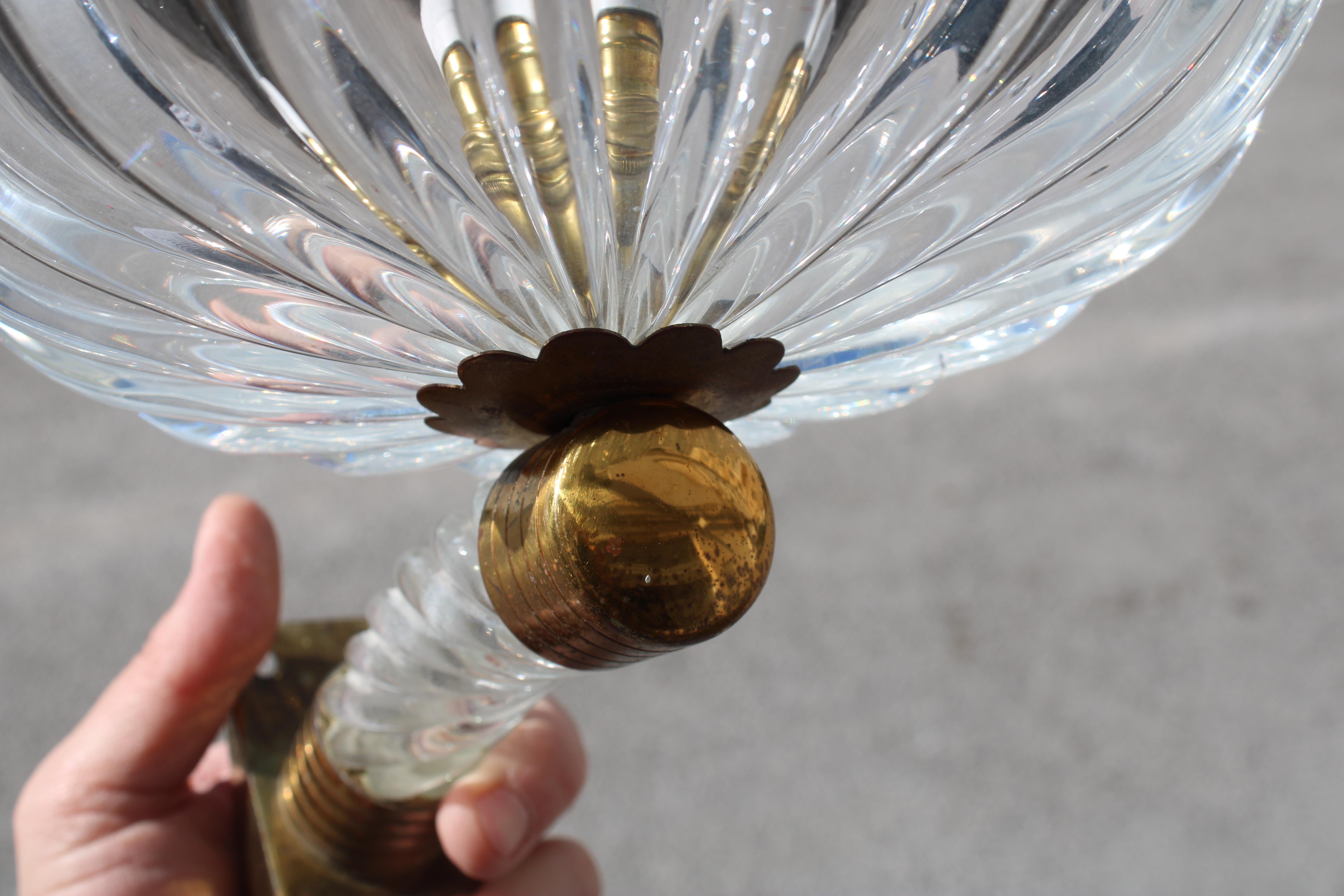 Pair of Barovier 1940 Murano Wall Lamps Brass Parts For Sale 7
