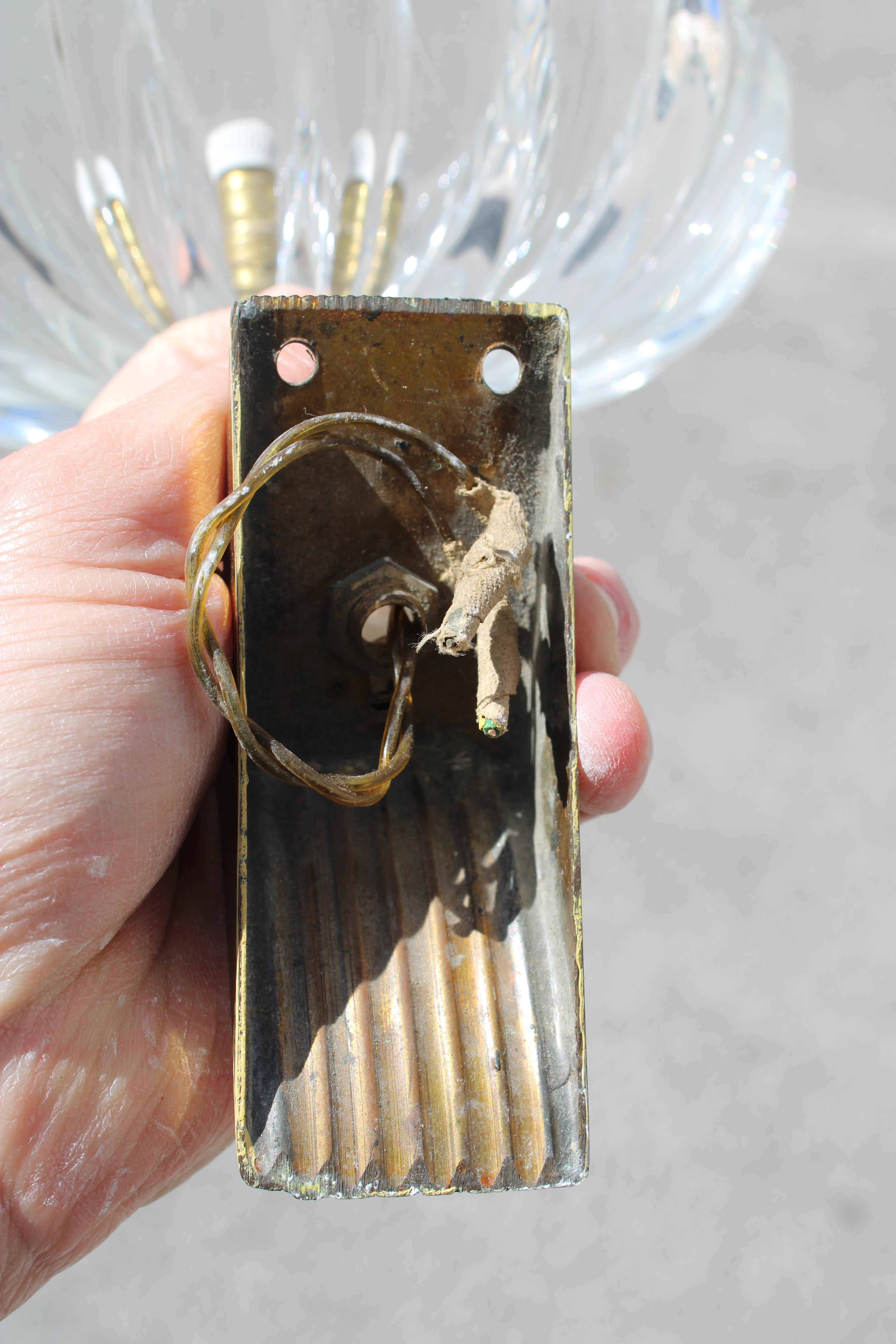 Pair of Barovier 1940 Murano Wall Lamps Brass Parts For Sale 11