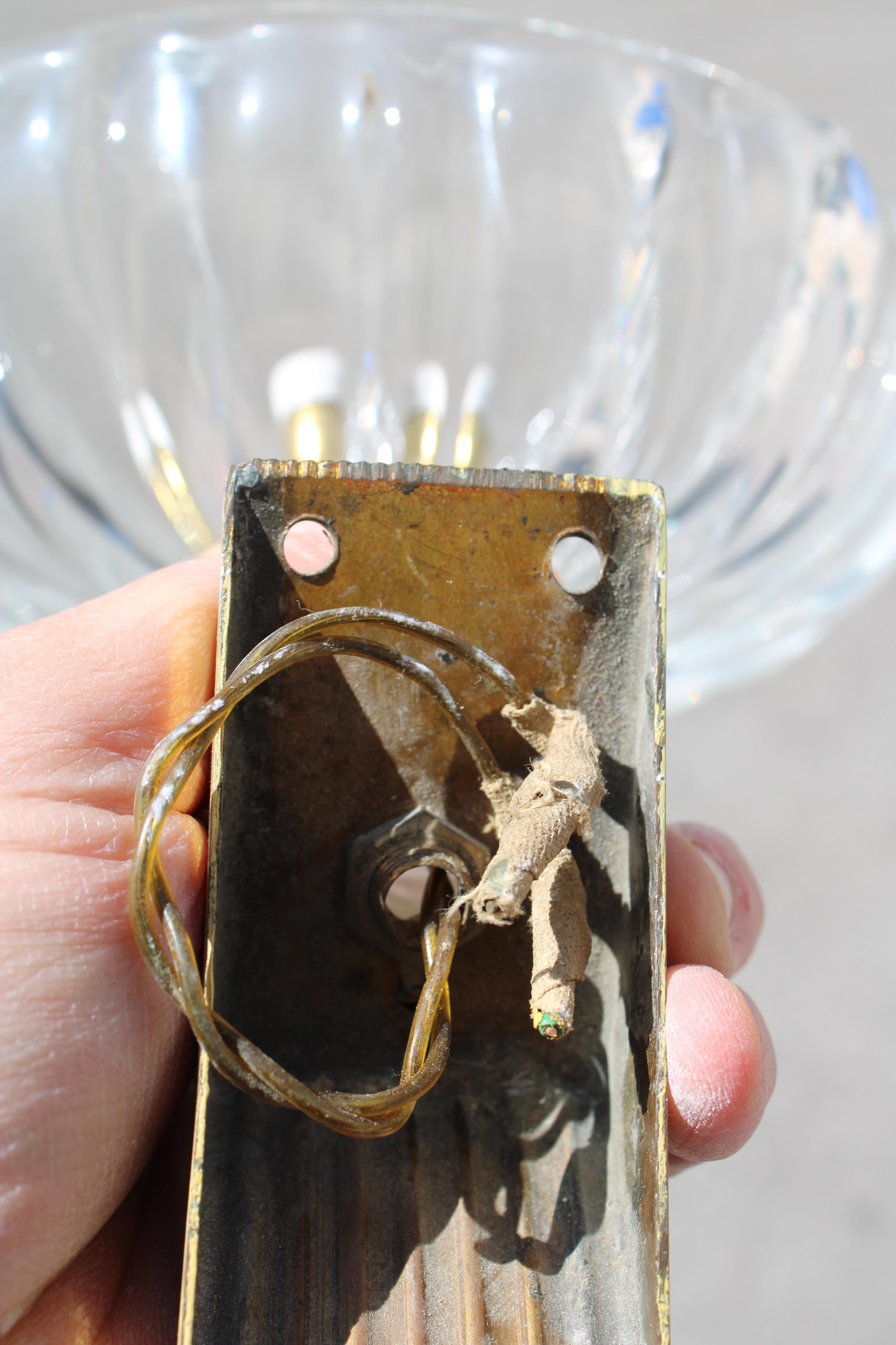 Pair of Barovier 1940 Murano Wall Lamps Brass Parts For Sale 12
