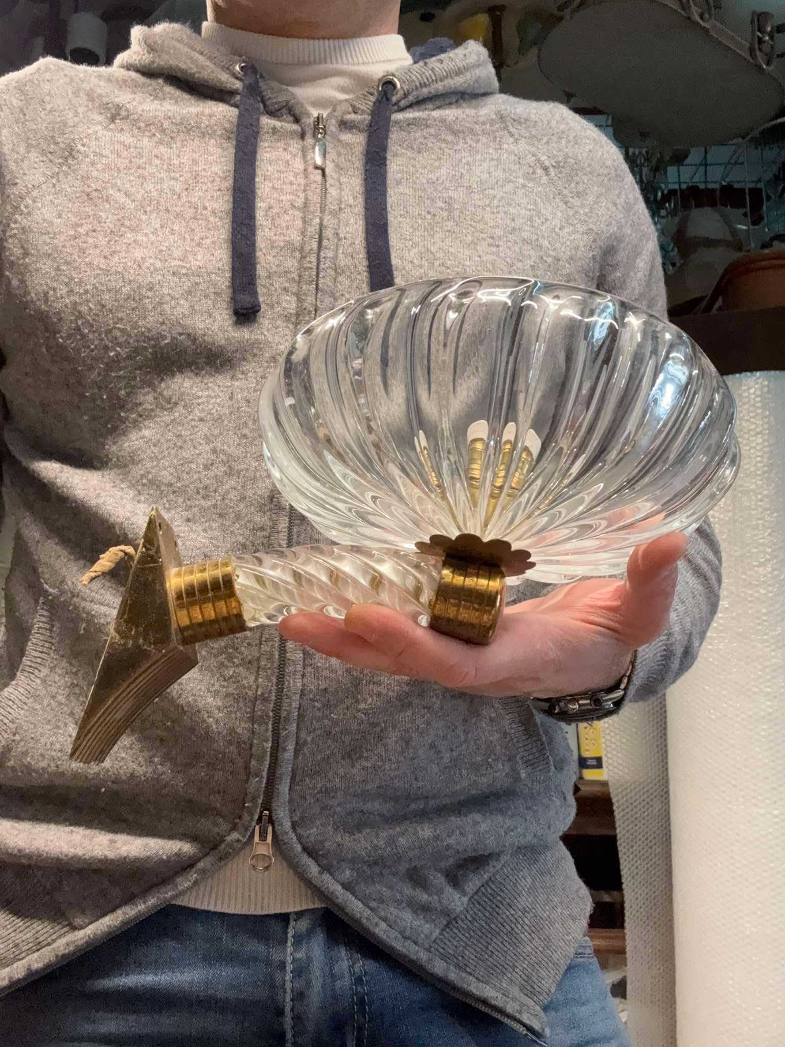 Pair of Barovier 1940 Murano Wall Lamps Brass Parts For Sale 14