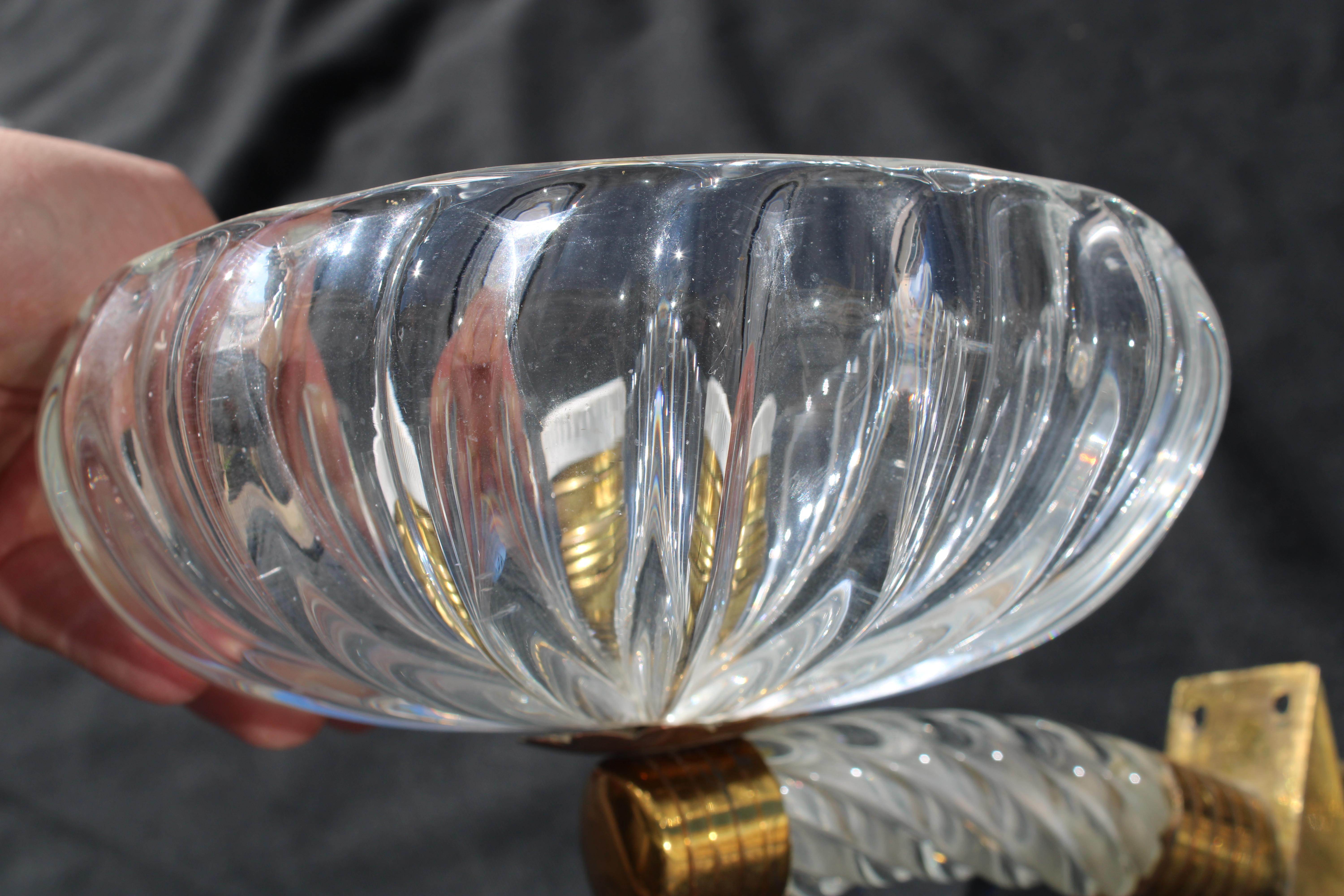 Pair of Barovier 1940 Murano Wall Lamps Brass Parts For Sale 3