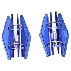 Coppia di lampade da Parete in Cristallo Blu coblato Veca Design 1960