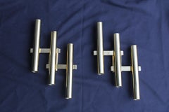 Coppia di Lampade da parete Italiane Sciolari 1970 Tubolari in ottone dorato.