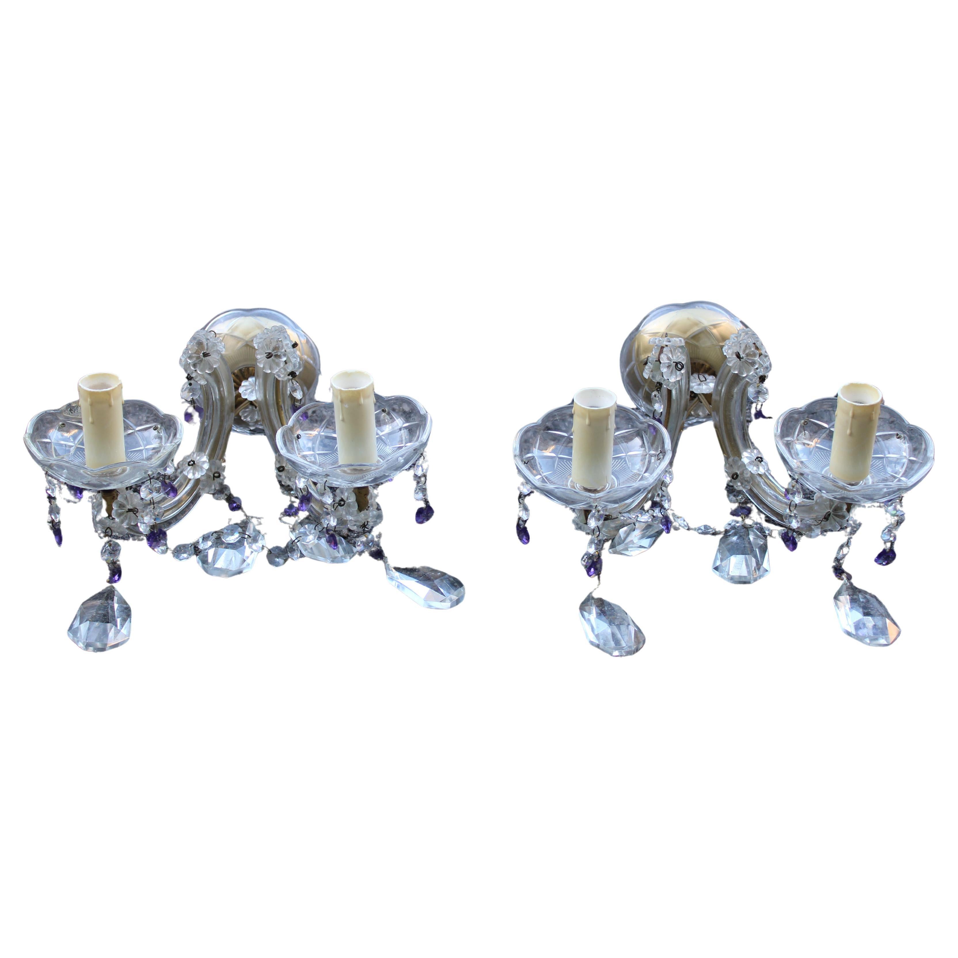 Pair of Mid-century Maria Theresa Crystal Wall Lamps