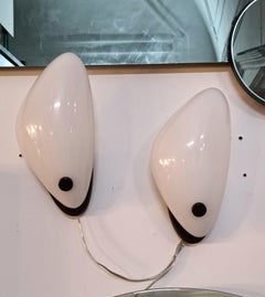 Pair of White and Black Space Age Wall Lamps, Italy 1970s