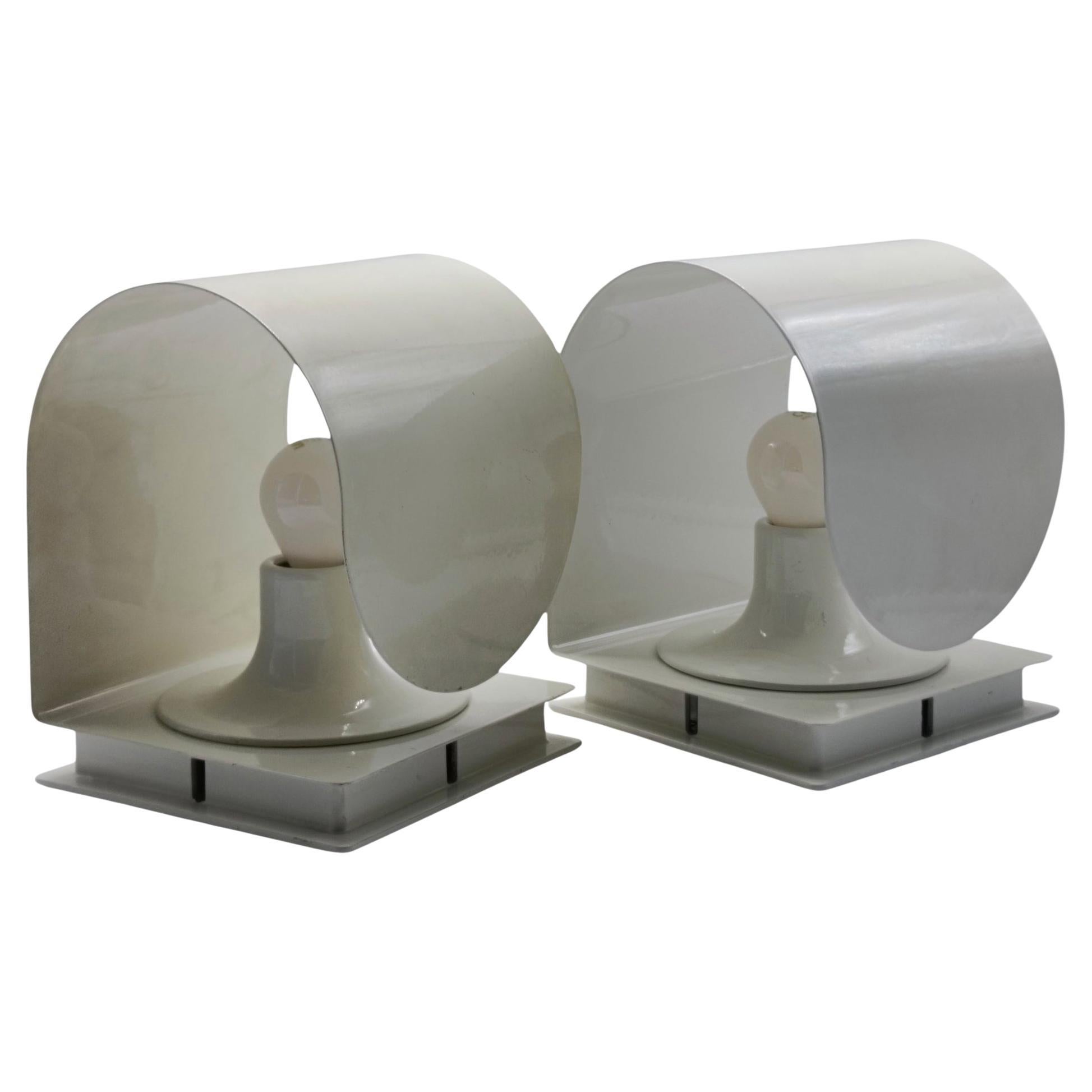 Coppia di Lampade da Parete Space Age Metallo Bianco, Italia 1970s For Sale