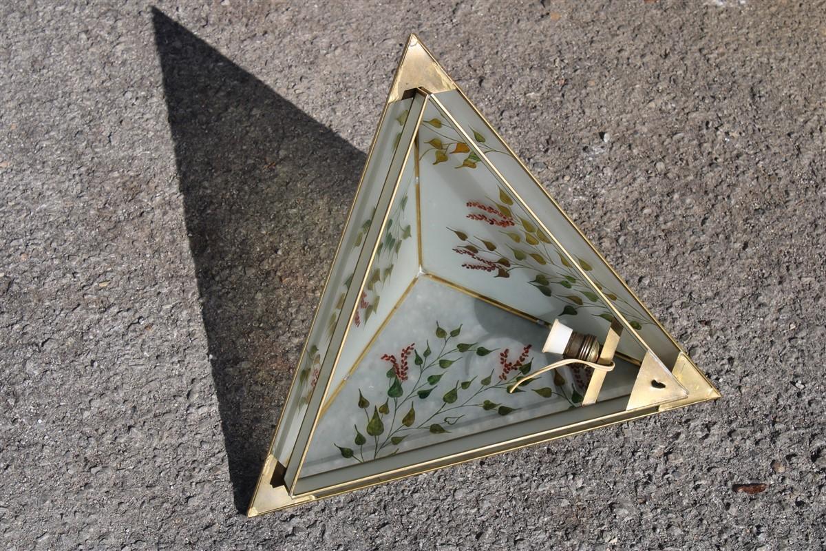 Pair of Wall Lamps triangle design Italian glass painted naturalist For Sale 3