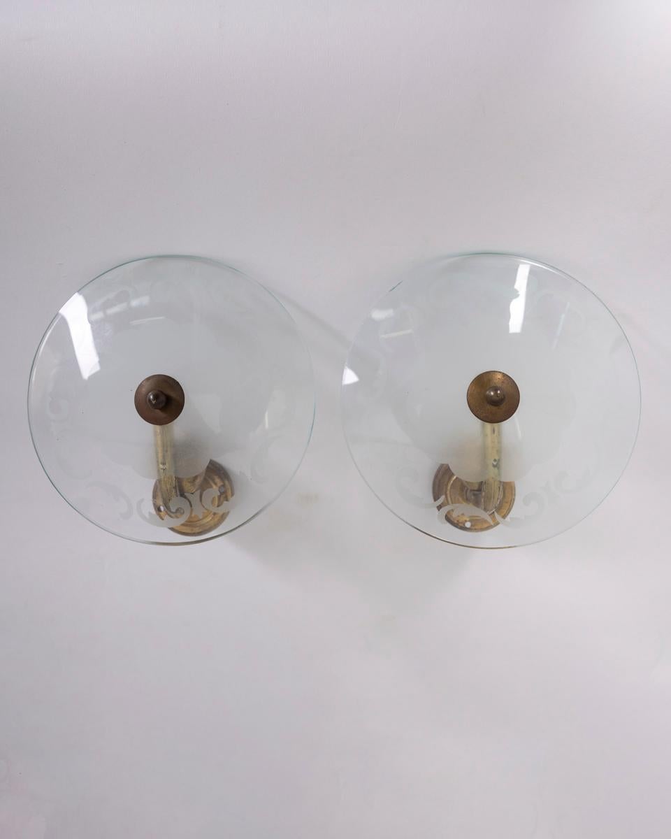 Milieu du XXe siècle Lampes à poser vintage années 50 ottone et vetro design Italiano en vente