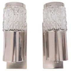 Coppia di lampade da parete vintage anni 70 metallo e vetro design Targetti Coppia di lampade da parete vintage anni 70 metallo e vetro design Targetti