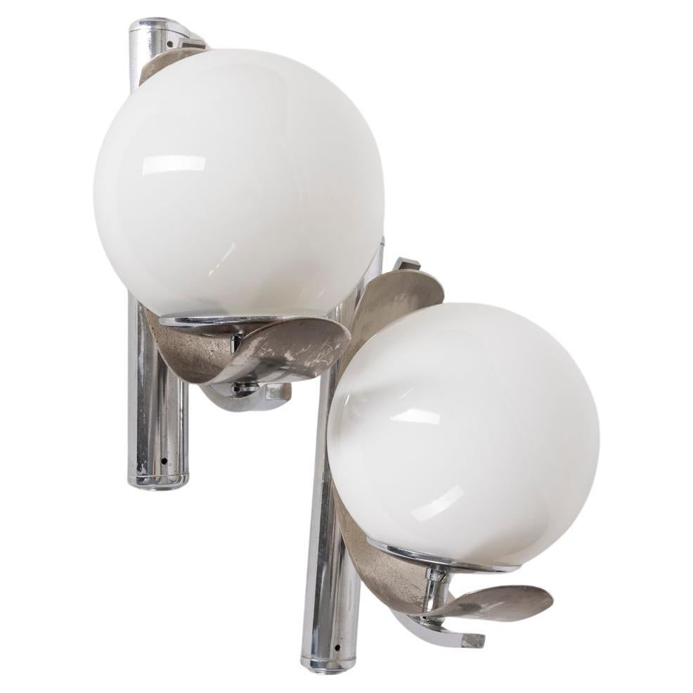 Pair of vintage 80s metal and glass wall lamps Italian design