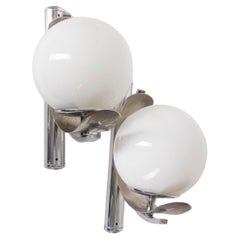 Pair of vintage 80s metal and glass wall lamps Italian design