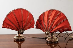 Paire de lampes de table à éventail en laiton Hollywood Regency des années 1970