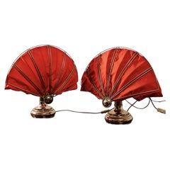 Paire de lampes de table à éventail en laiton Hollywood Regency des années 1970