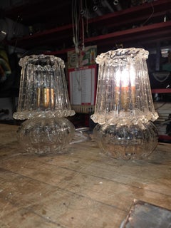 Pair of Barovier Murano Glass Table Lamps with Bubbles 1940