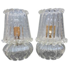Pair of Barovier Murano Glass Table Lamps with Bubbles 1940