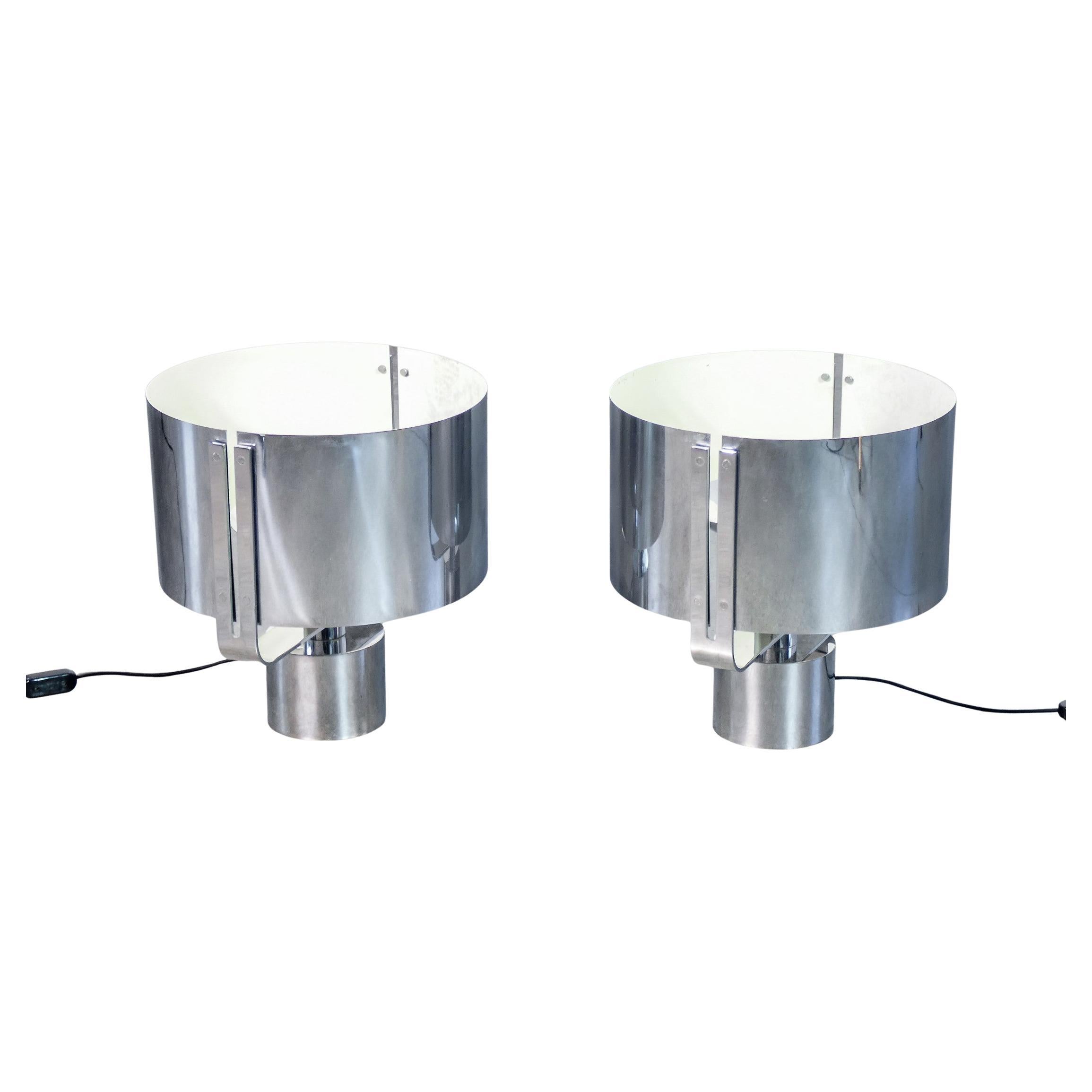 Paire de lampes de table, design Jacques QUINET, en métal chromé. 1970s en vente
