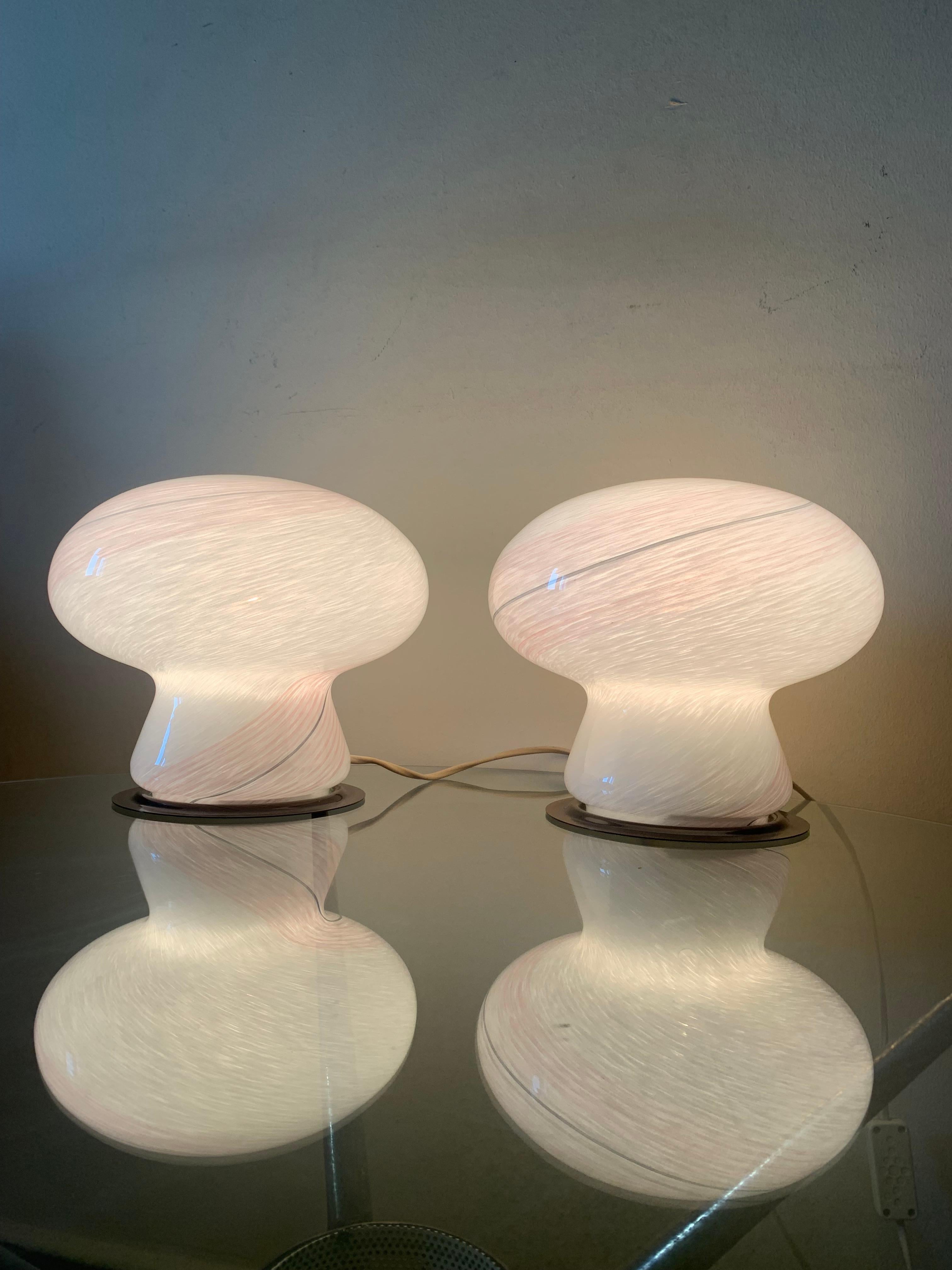 20th Century Paire de lampes de table à champignon de Murano Italie Venini 1970 en vente