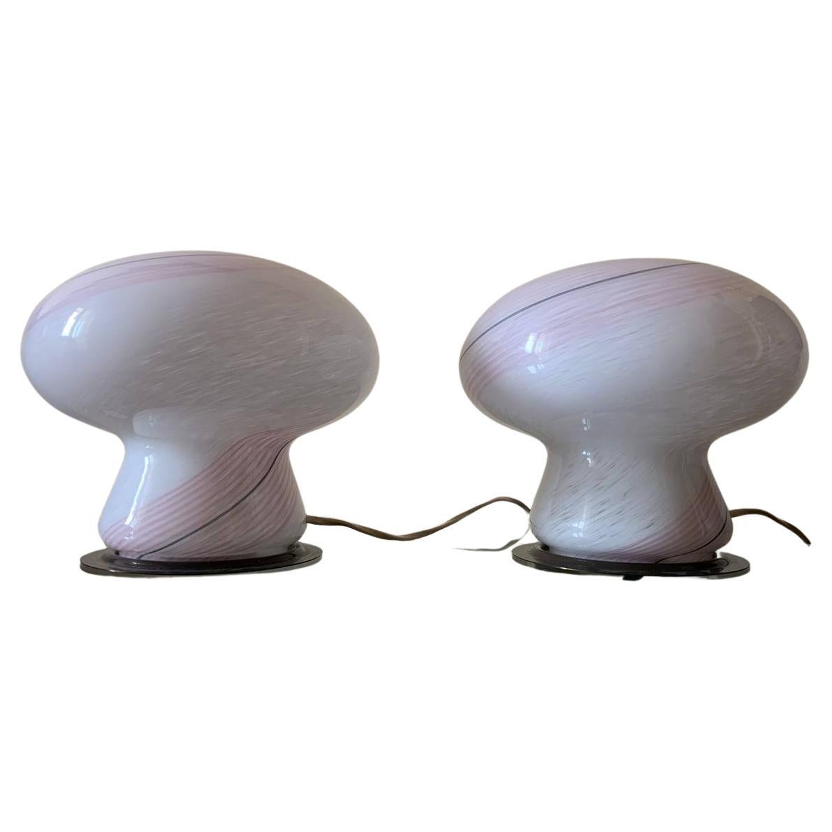 Pair of Murano mushroom table lamps Italy Venini 1970s For Sale