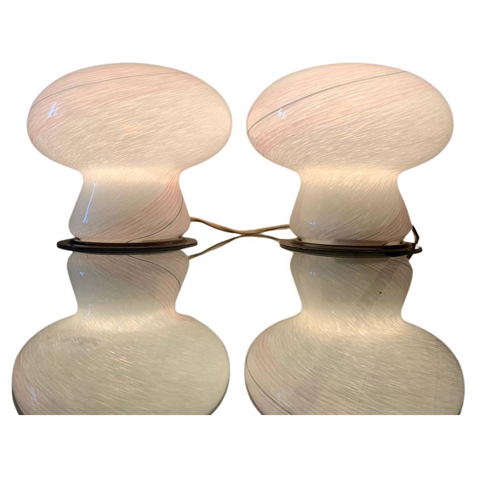 Pair of Murano mushroom table lamps Italy Venini 1970s
