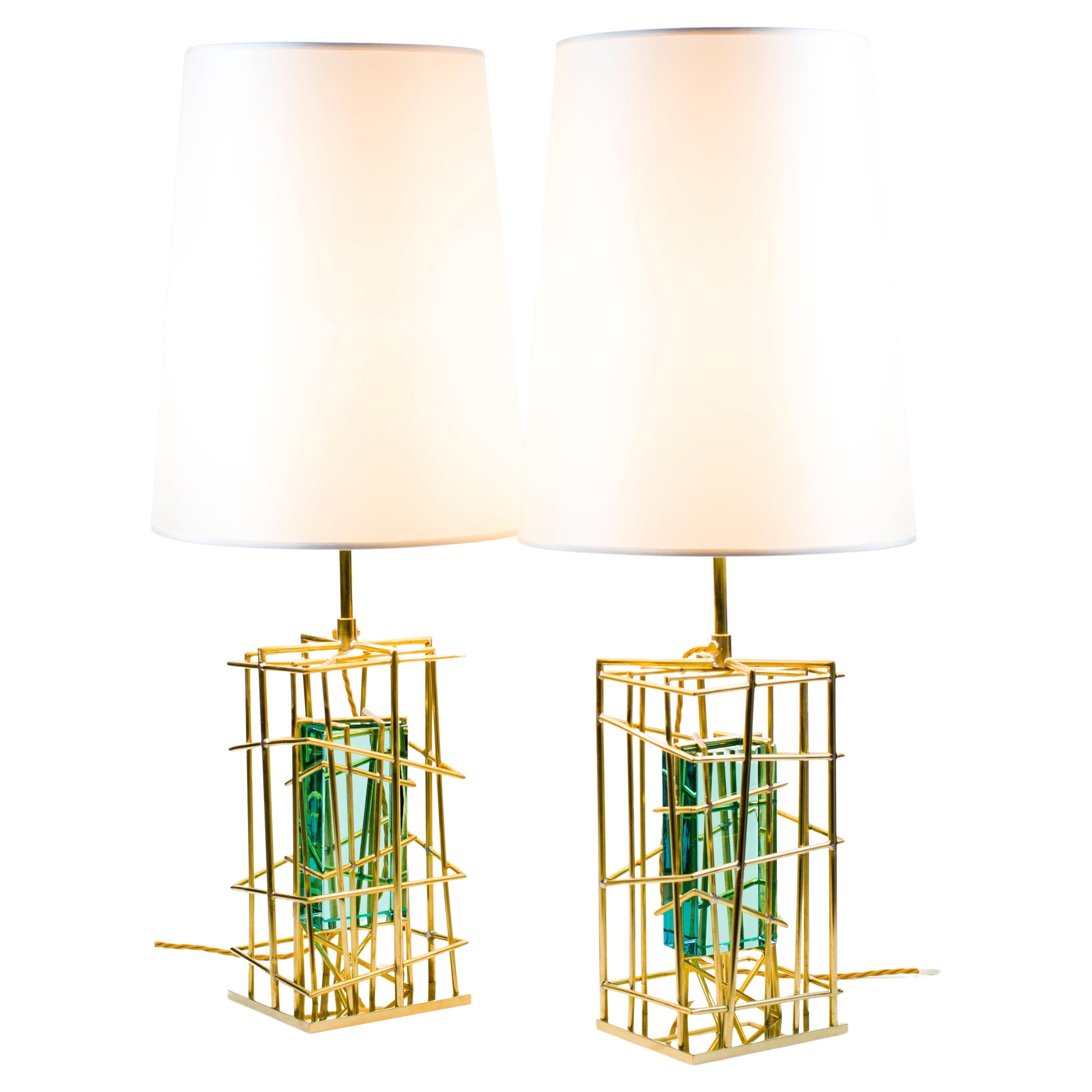 Pair of table lamps "GABBIA MATTONE" For Sale