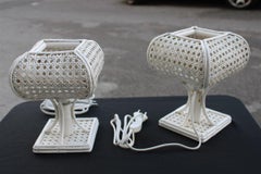 Pair of White Bamboo Table Lamps Italy 1970s