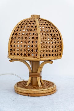 Paire de lampes de table en bambou, rotin et paille de Vienne, années 1960