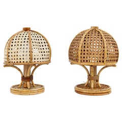 Pair of bamboo, rattan and Vienna straw table lamps, 1960s