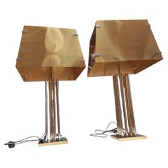 Pair of brass and chrome-plated brass table lamps, Italy 1970s