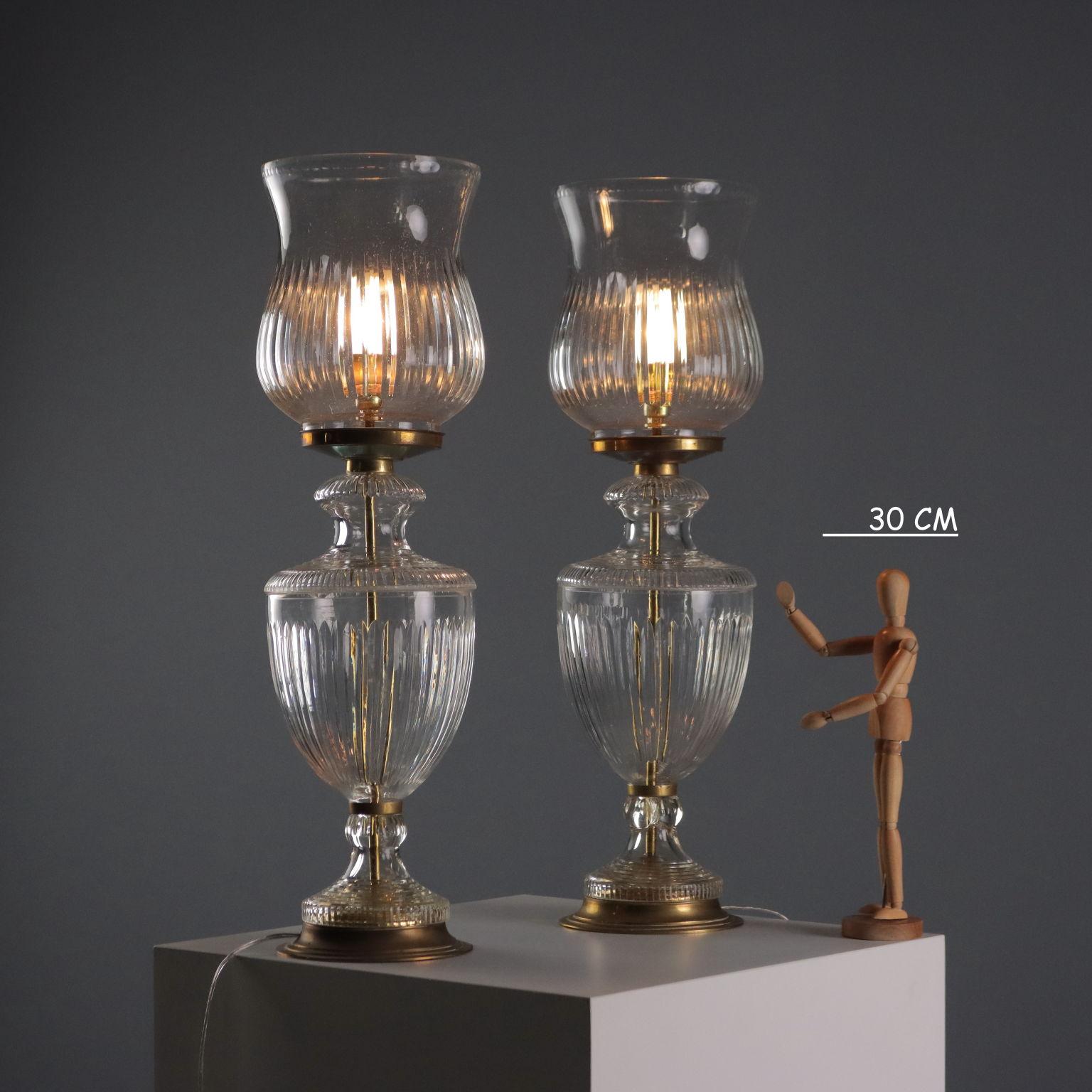 Mid-Century Modern Paire de lampes de table en verre 20e siècle Italie en vente