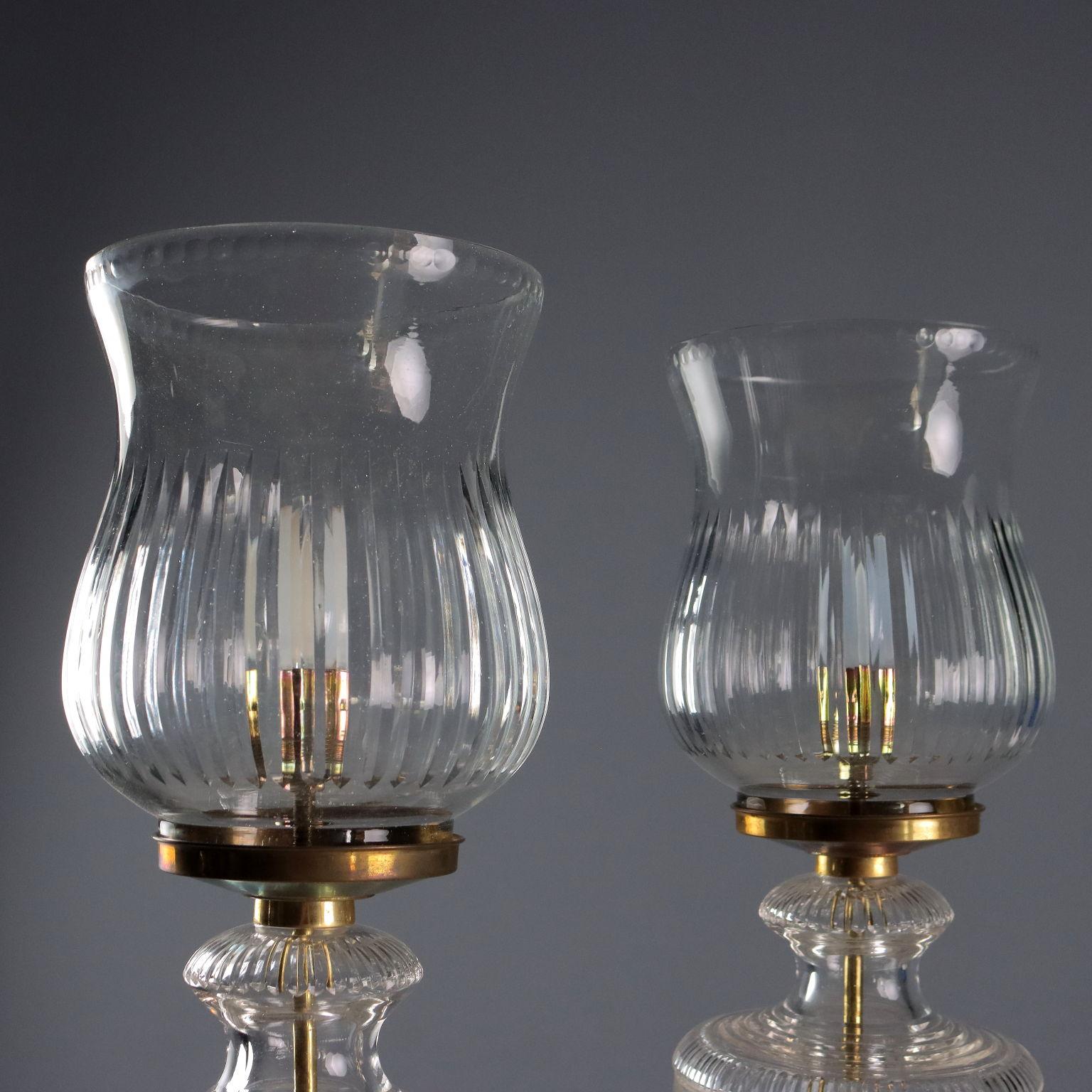 Laiton Paire de lampes de table en verre 20e siècle Italie en vente